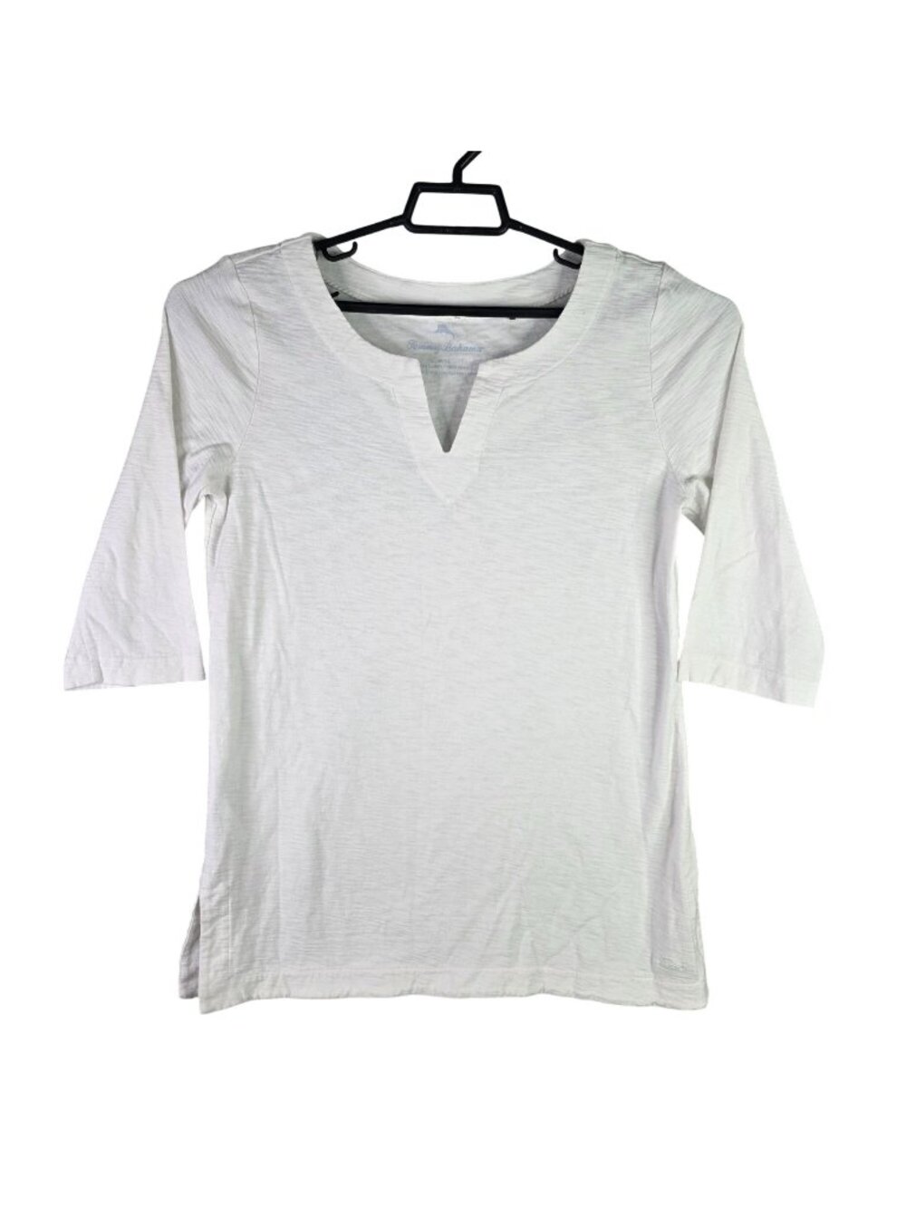 Womens Tommy Bahama White 3/4 Sleeve Cotton Split Neck Tunic Top Size M